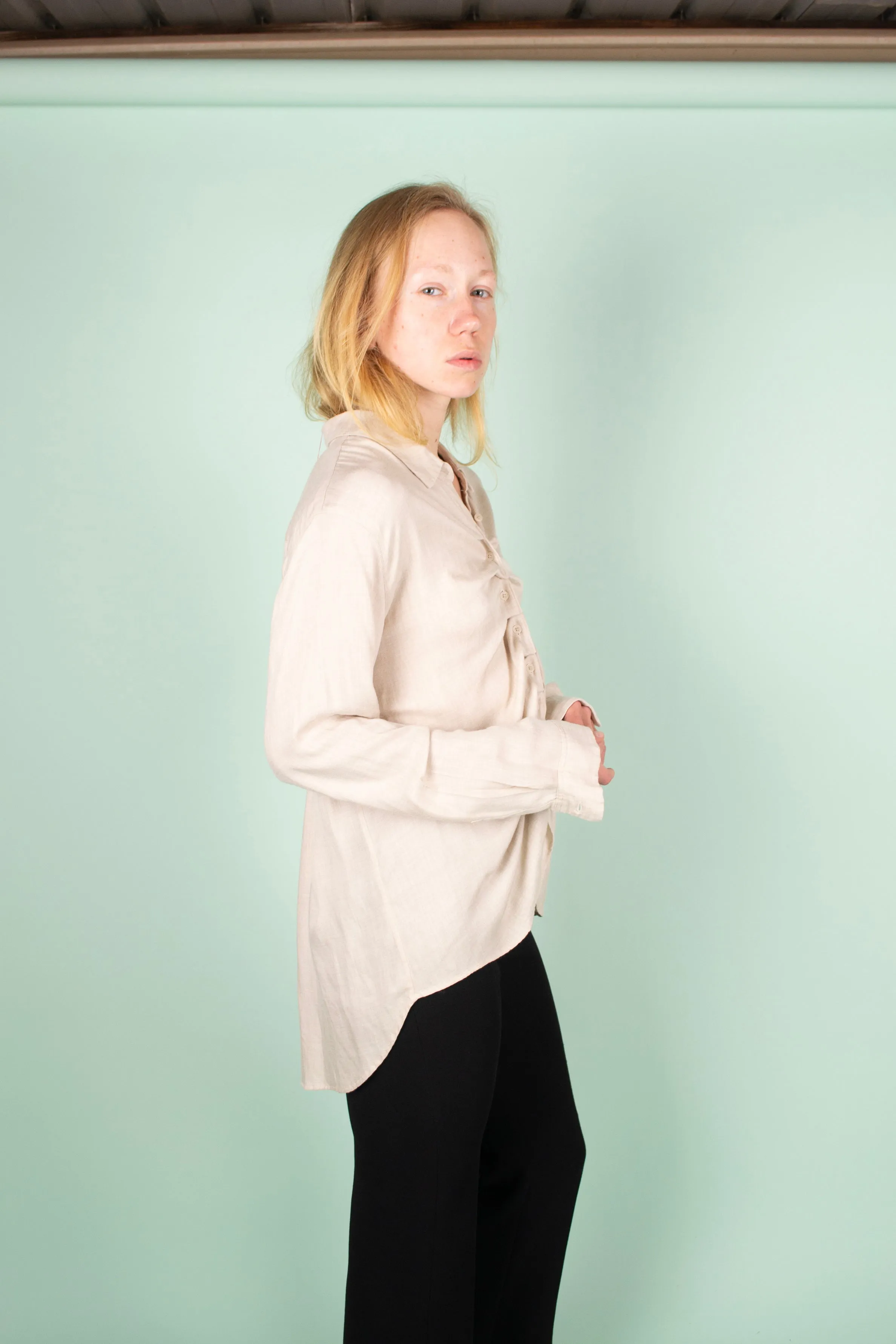 Upcycled Ruched Cream Shirt - One Size